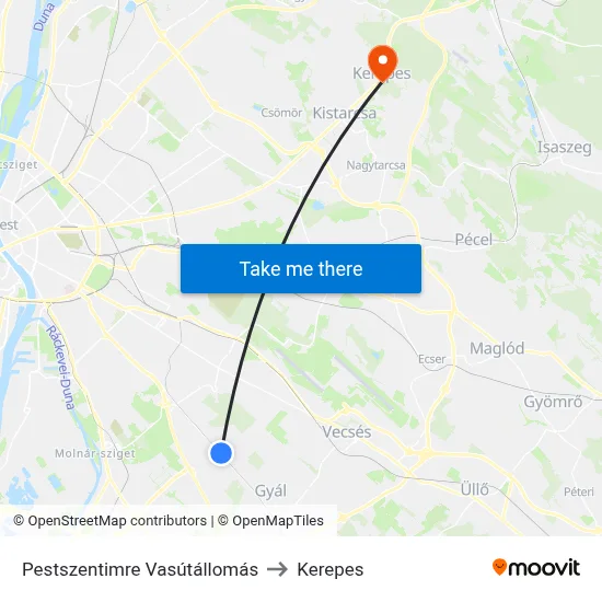 Pestszentimre Vasútállomás to Kerepes map