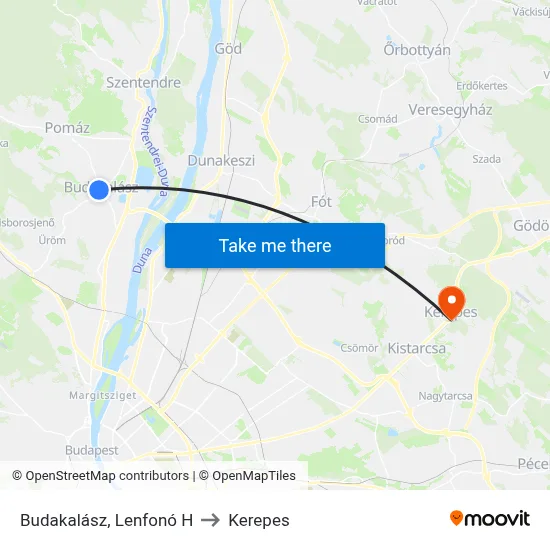 Budakalász, Lenfonó H to Kerepes map