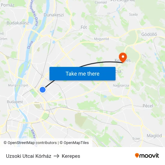 Uzsoki Utcai Kórház to Kerepes map