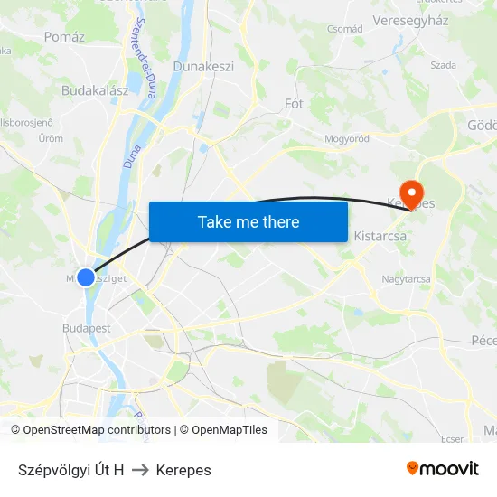 Szépvölgyi Út H to Kerepes map