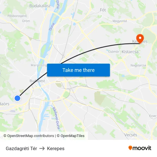 Gazdagréti Tér to Kerepes map
