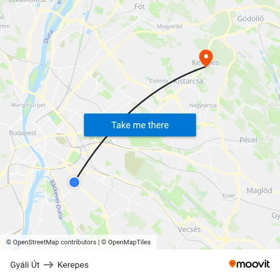 Gyáli Út to Kerepes map