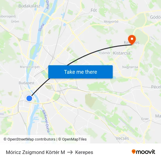 Móricz Zsigmond Körtér M to Kerepes map