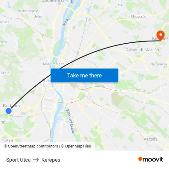 Sport Utca to Kerepes map