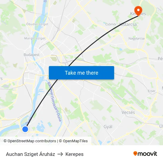 Auchan Sziget Áruház to Kerepes map
