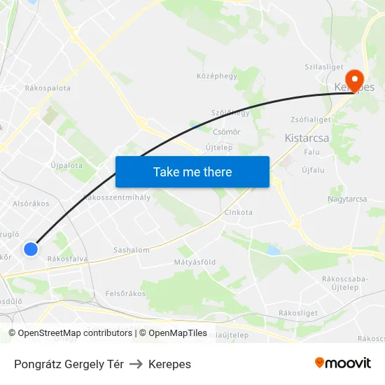 Pongrátz Gergely Tér to Kerepes map