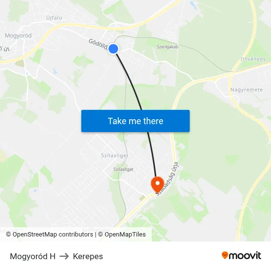 Mogyoród H to Kerepes map