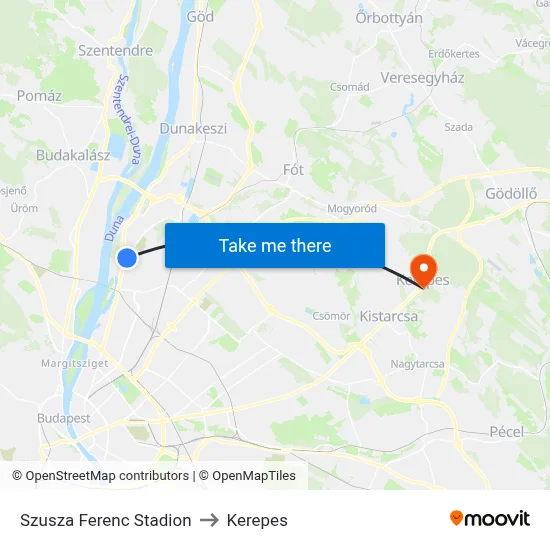 Szusza Ferenc Stadion to Kerepes map