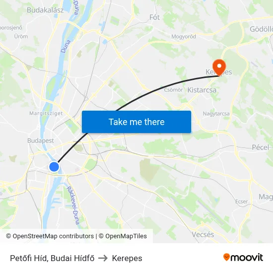 Petőfi Híd, Budai Hídfő to Kerepes map