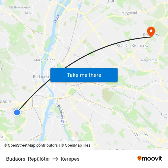 Budaörsi Repülőtér to Kerepes map