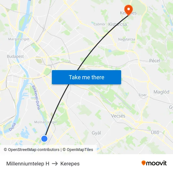 Millenniumtelep H to Kerepes map