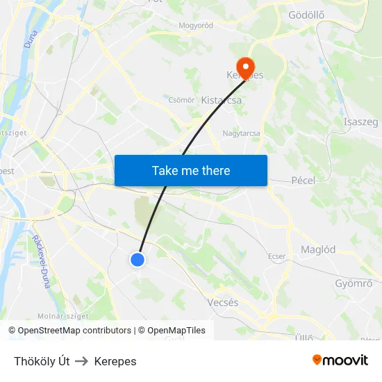 Thököly Út to Kerepes map