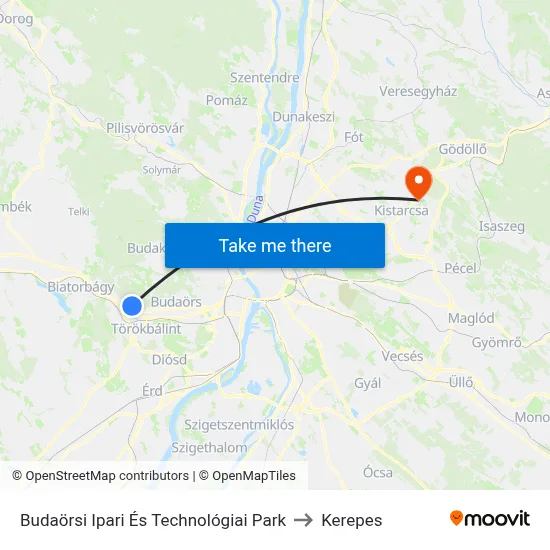 Budaörsi Ipari És Technológiai Park to Kerepes map