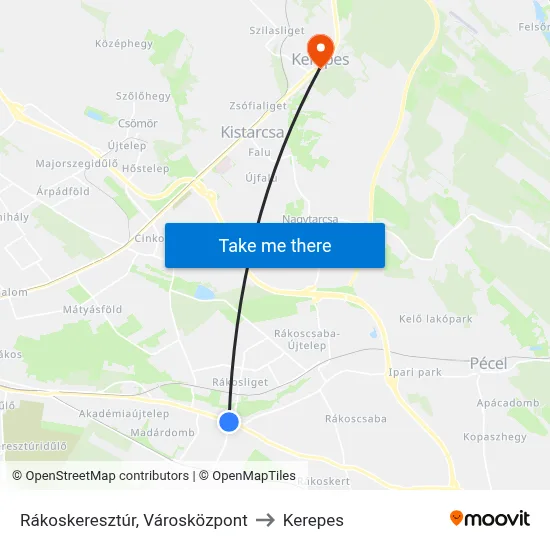 Rákoskeresztúr, Városközpont to Kerepes map