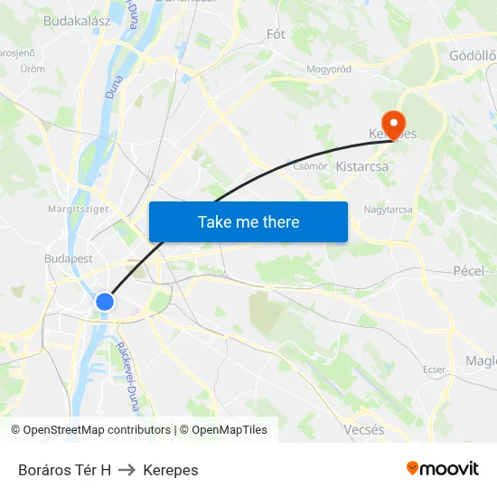 Boráros Tér H to Kerepes map