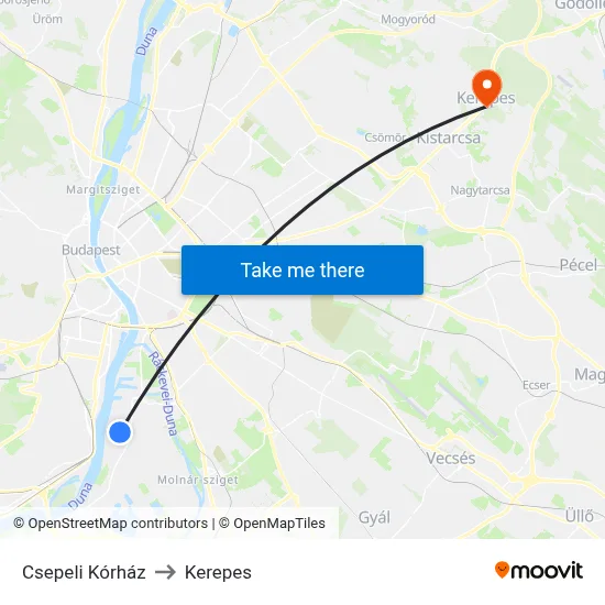 Csepeli Kórház to Kerepes map