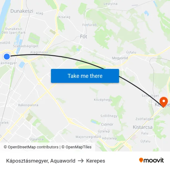 Káposztásmegyer, Aquaworld to Kerepes map