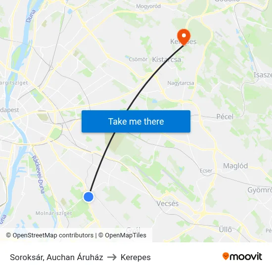 Soroksár, Auchan Áruház to Kerepes map