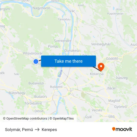 Solymár, Pemü to Kerepes map