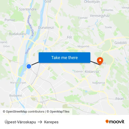 Újpest-Városkapu to Kerepes map