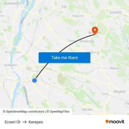 Ecseri Út to Kerepes map