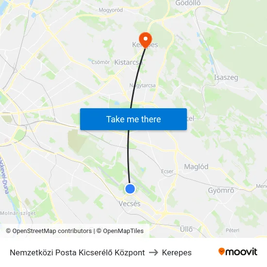 Nemzetközi Posta Kicserélő Központ to Kerepes map
