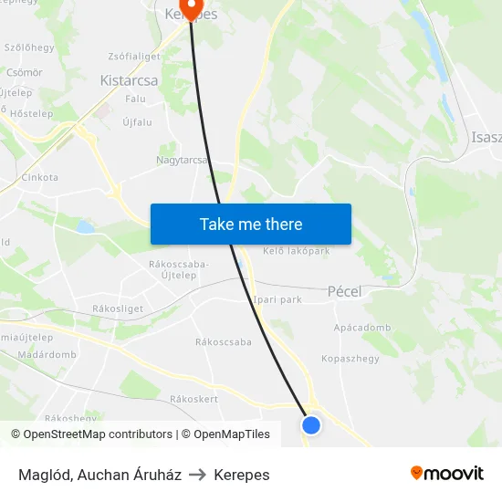 Maglód, Auchan Áruház to Kerepes map