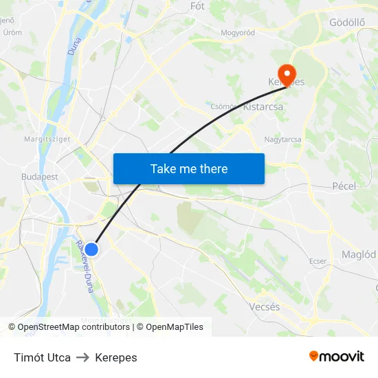 Timót Utca to Kerepes map