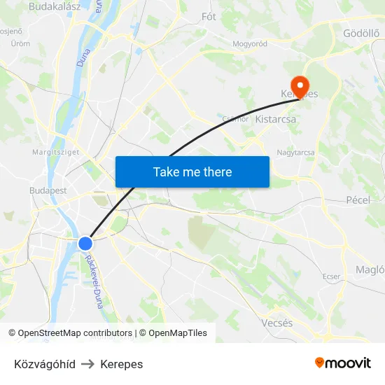 Közvágóhíd to Kerepes map