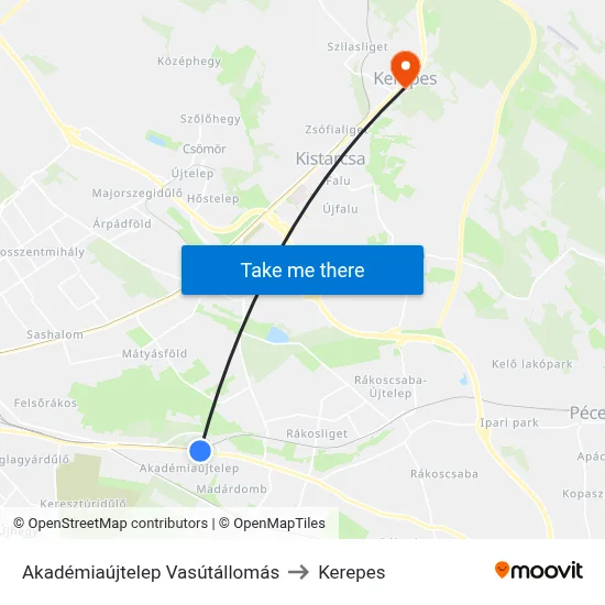 Akadémiaújtelep Vasútállomás to Kerepes map
