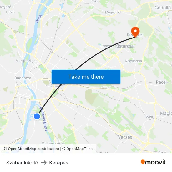 Szabadkikötő to Kerepes map