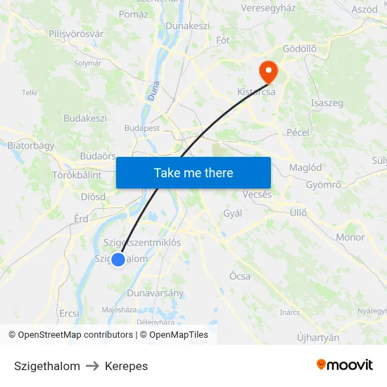 Szigethalom to Kerepes map