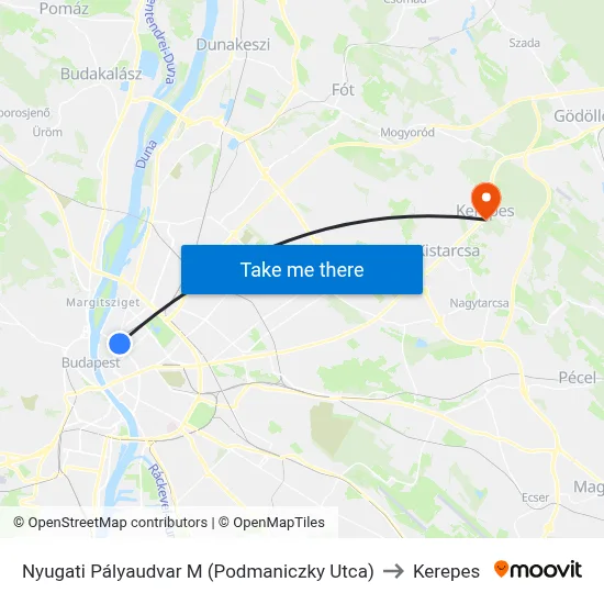 Nyugati Pályaudvar M (Podmaniczky Utca) to Kerepes map