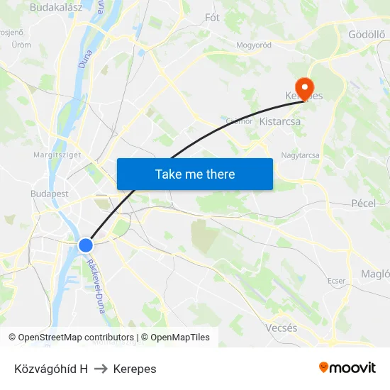 Közvágóhíd H to Kerepes map