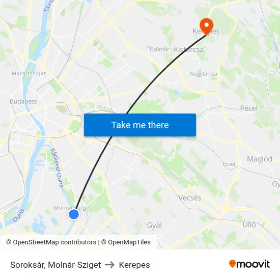 Soroksár, Molnár-Sziget to Kerepes map