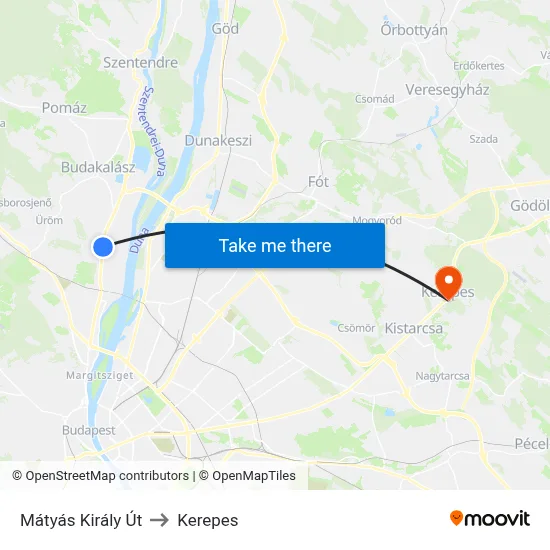 Mátyás Király Út to Kerepes map