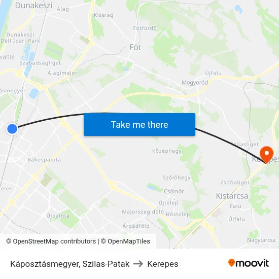 Káposztásmegyer, Szilas-Patak to Kerepes map