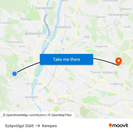 Szépvölgyi Dűlő to Kerepes map