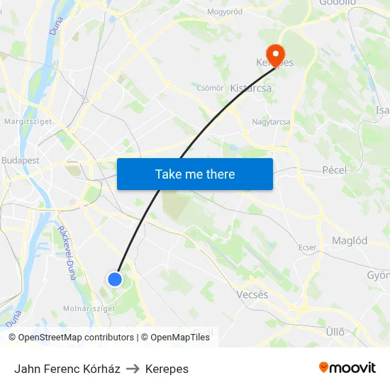 Jahn Ferenc Kórház to Kerepes map