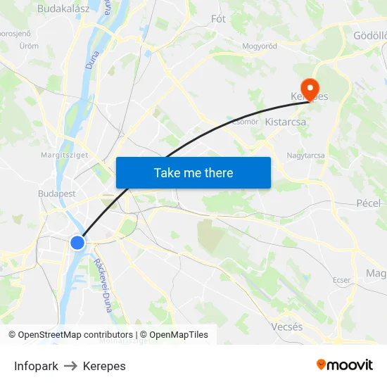 Infopark to Kerepes map