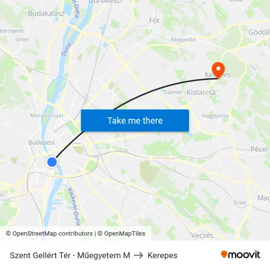 Szent Gellért Tér - Műegyetem M to Kerepes map