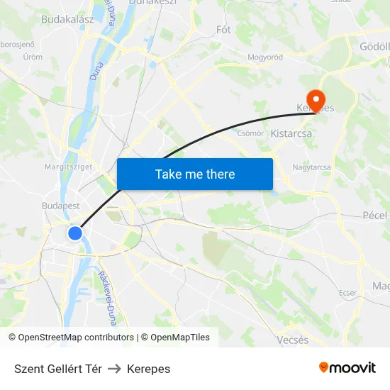 Szent Gellért Tér to Kerepes map