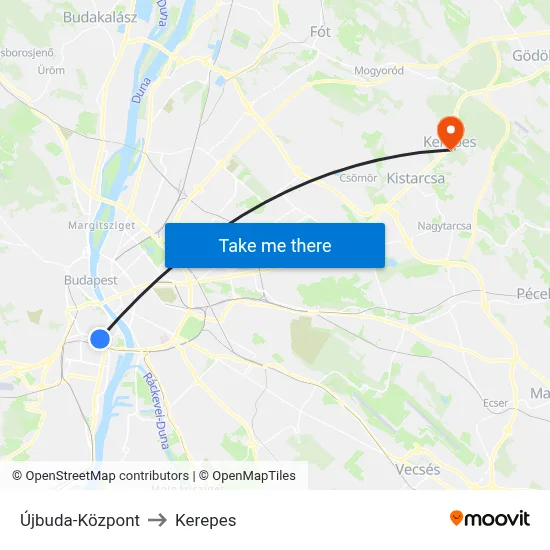 Újbuda-Központ to Kerepes map