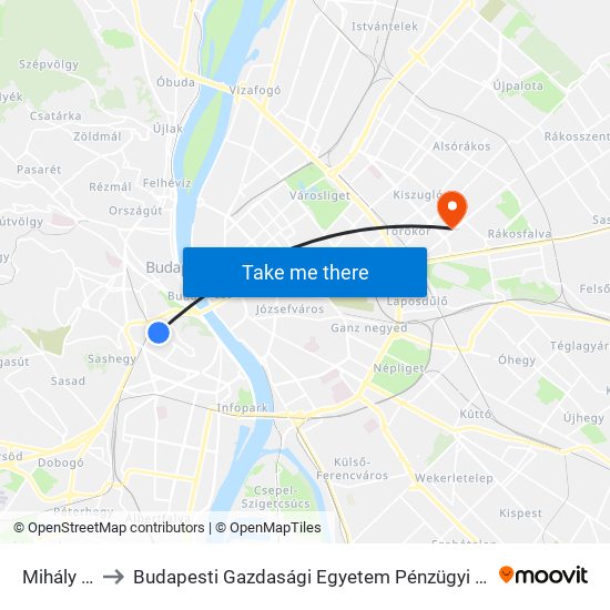 Mihály Utca to Budapesti Gazdasági Egyetem Pénzügyi És Számviteli Kar map