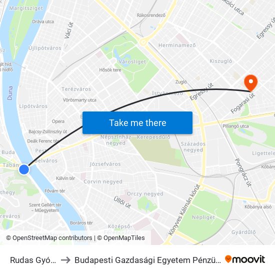 Rudas Gyógyfürdő to Budapesti Gazdasági Egyetem Pénzügyi És Számviteli Kar map