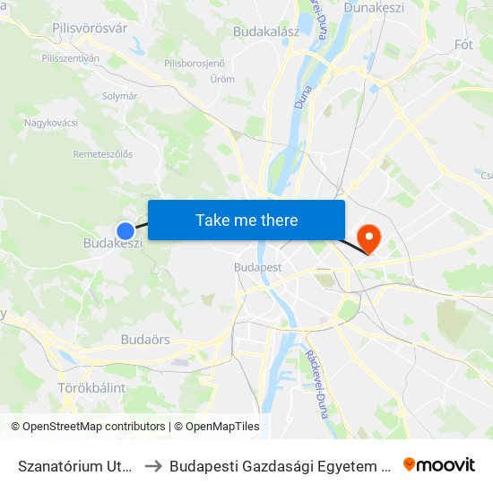 Szanatórium Utca (Vadaspark) to Budapesti Gazdasági Egyetem Pénzügyi És Számviteli Kar map