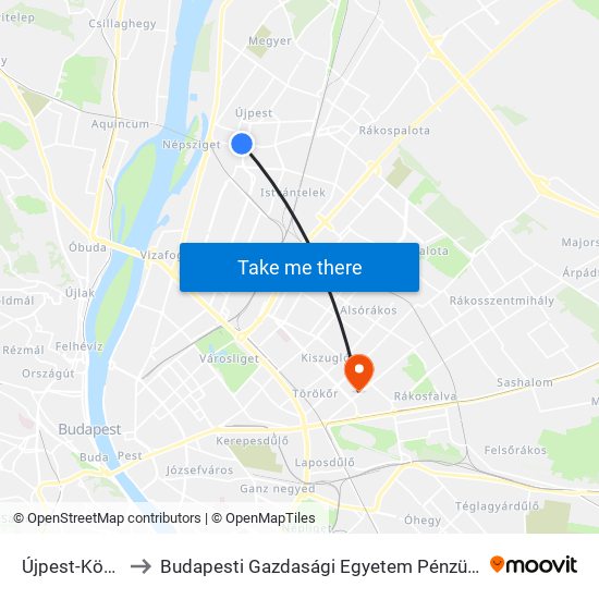 Újpest-Központ M to Budapesti Gazdasági Egyetem Pénzügyi És Számviteli Kar map