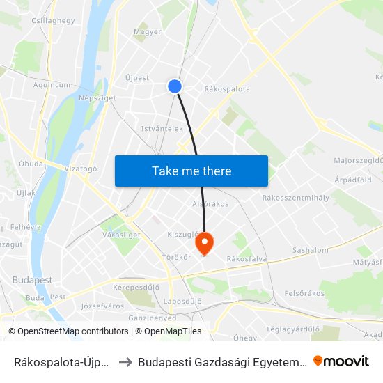 Rákospalota-Újpest Vasútállomás to Budapesti Gazdasági Egyetem Pénzügyi És Számviteli Kar map
