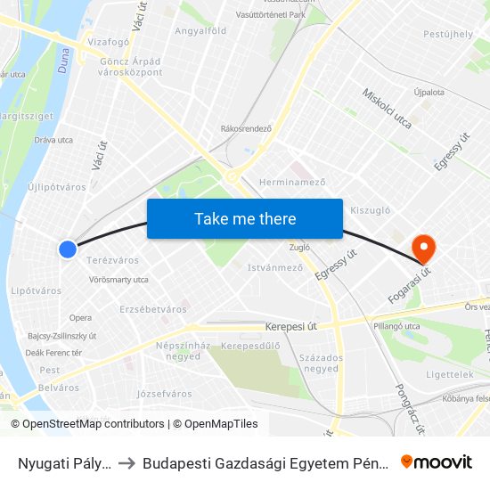 Nyugati Pályaudvar M to Budapesti Gazdasági Egyetem Pénzügyi És Számviteli Kar map