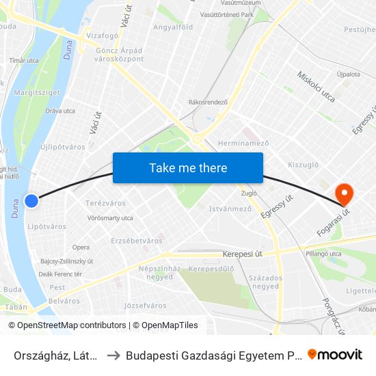 Országház, Látogatóközpont to Budapesti Gazdasági Egyetem Pénzügyi És Számviteli Kar map